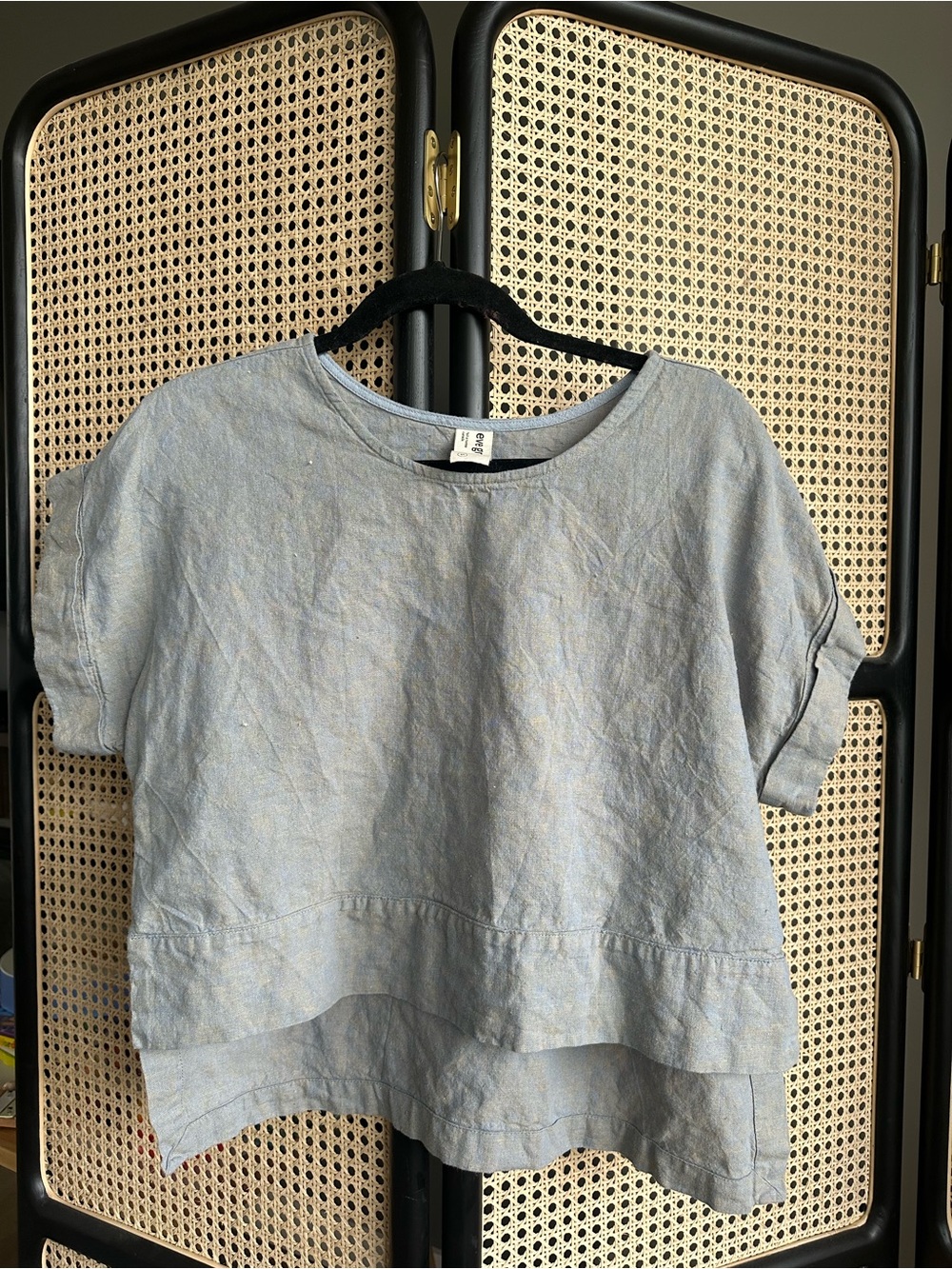 Eve Gravel Light Blue Linen Cotton Boxy Short-Sleeve Top